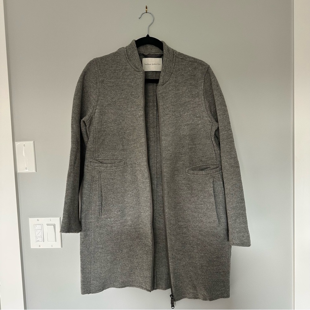 Aritzia The Group Babaton Open-Front Gray Wool Long Sweater Coat